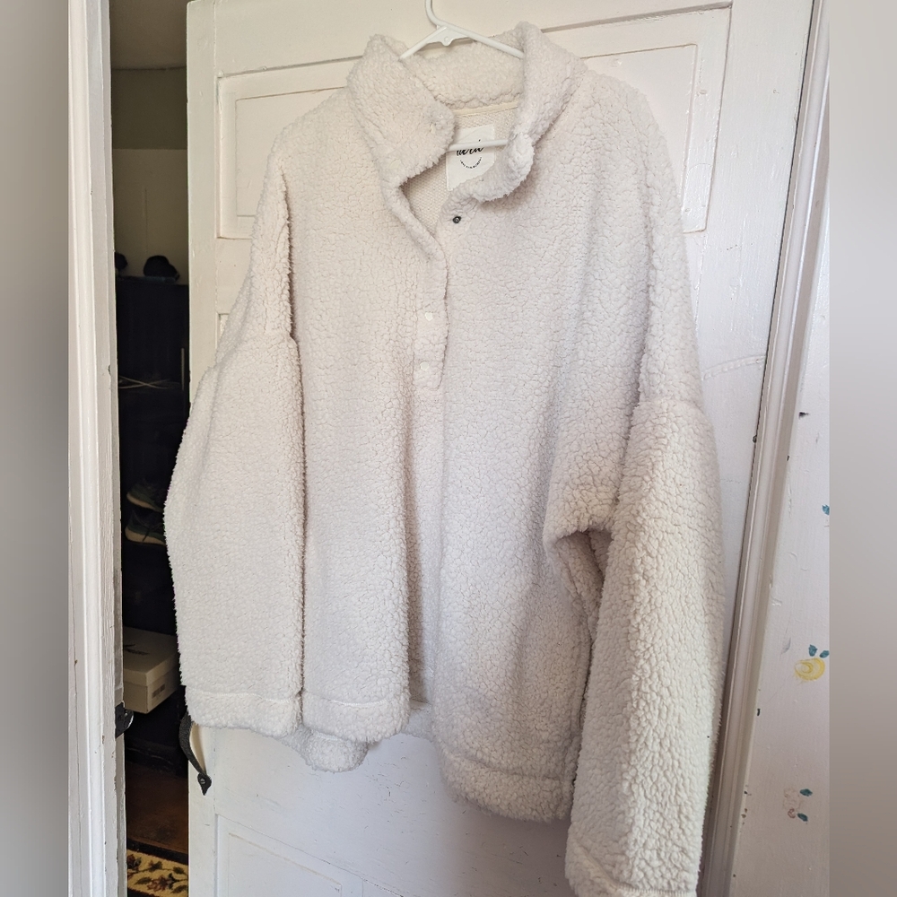 Aerie Cozy White Sherpa 1/4 Zip Pullover Sweater